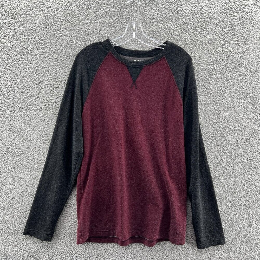 Orvis Long Sleeve Pullover Shirt Mens Medium Black Burgundy *